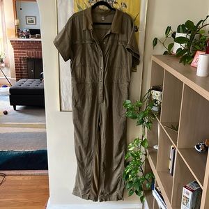 Free People Kali Jumpsuit Coverall Utility Oversized Distress Olive Khaki medium